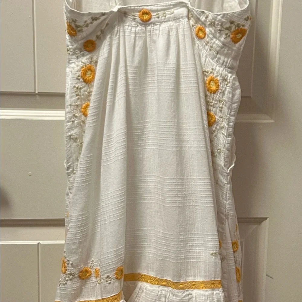 LoveShackFancy White Midi Dress with Yellow Floral Embroidery - Picture 7 of 9